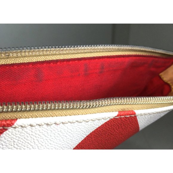 Dooney & Bourke Red and White Chevron Striped Leather Crossbody Shoulder Bag - Picture 11 of 12